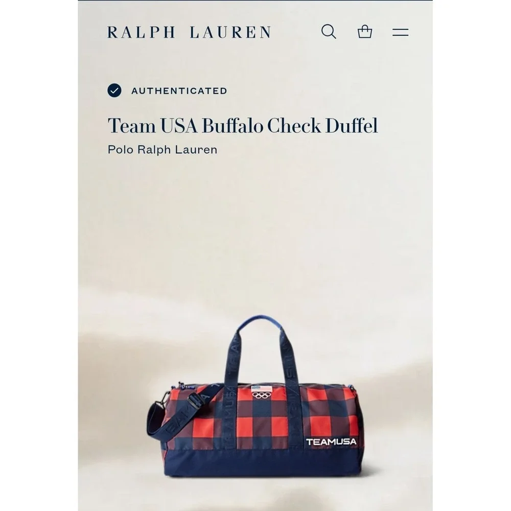 2022 Beijing Olympics Polo Ralph Lauren Buffalo Plaid Weekender Duffle Bag USA